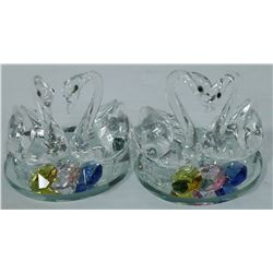 2 SETS OF CRYSTAL SWANS