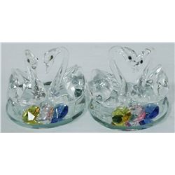 2 SETS OF CRYSTAL SWANS