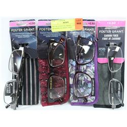 SET OF 4 FOSTER GRANT +2.50 READING GLASSES, ASST