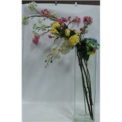 LARGE GLASS VASE WITH ARTIFICIAL FLOWERS