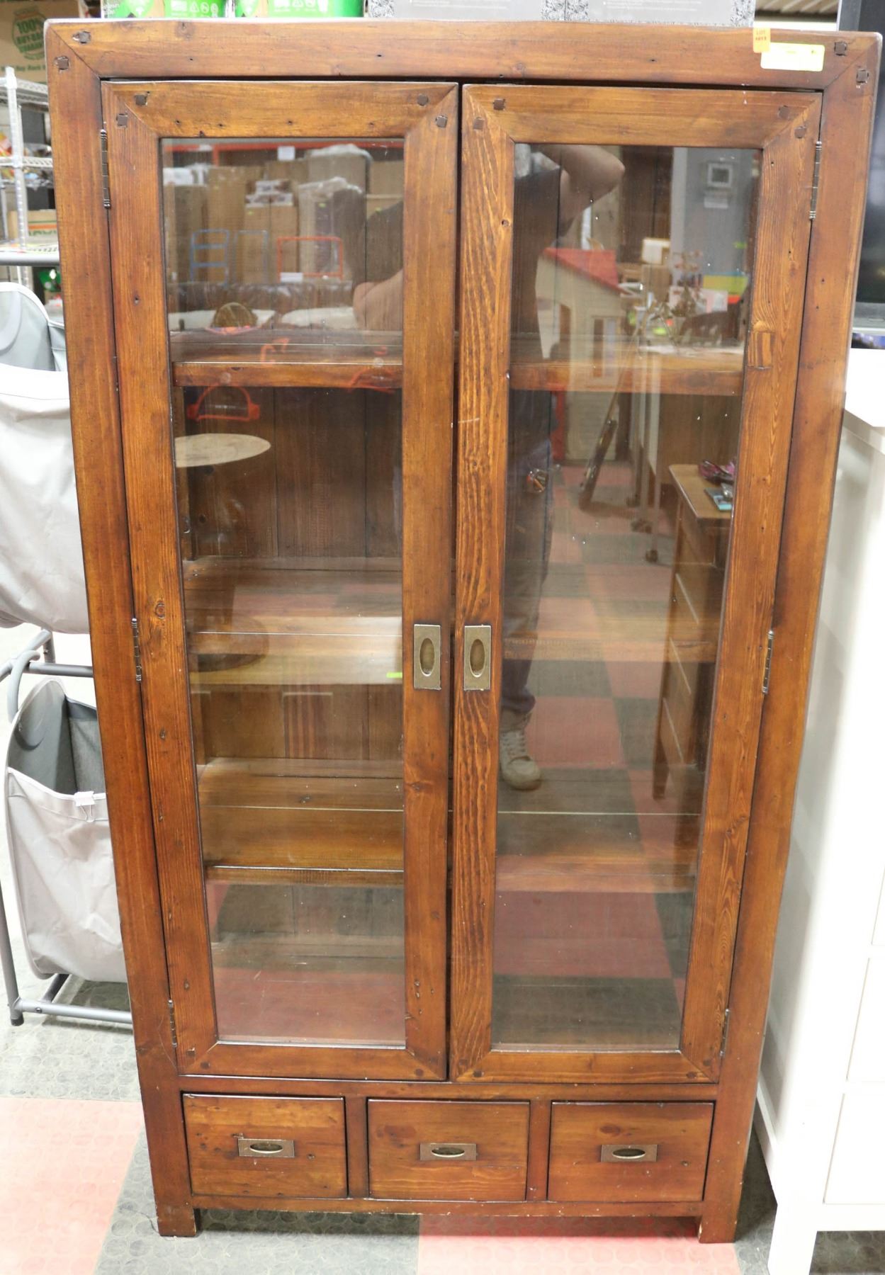 RECLAIMED WOOD ENCLOSED 4 SHELF BOOK DISPLAY CASE