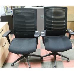 2 BLACK OFFICE CHAIRS WITH LUMBAR SUPPORT AND