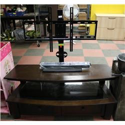 WOOD & GLASS FLAT SCREEN TV STAND