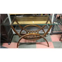 GLASS TOP WOOD SIDE TABLE WITH STORAGE SHELF