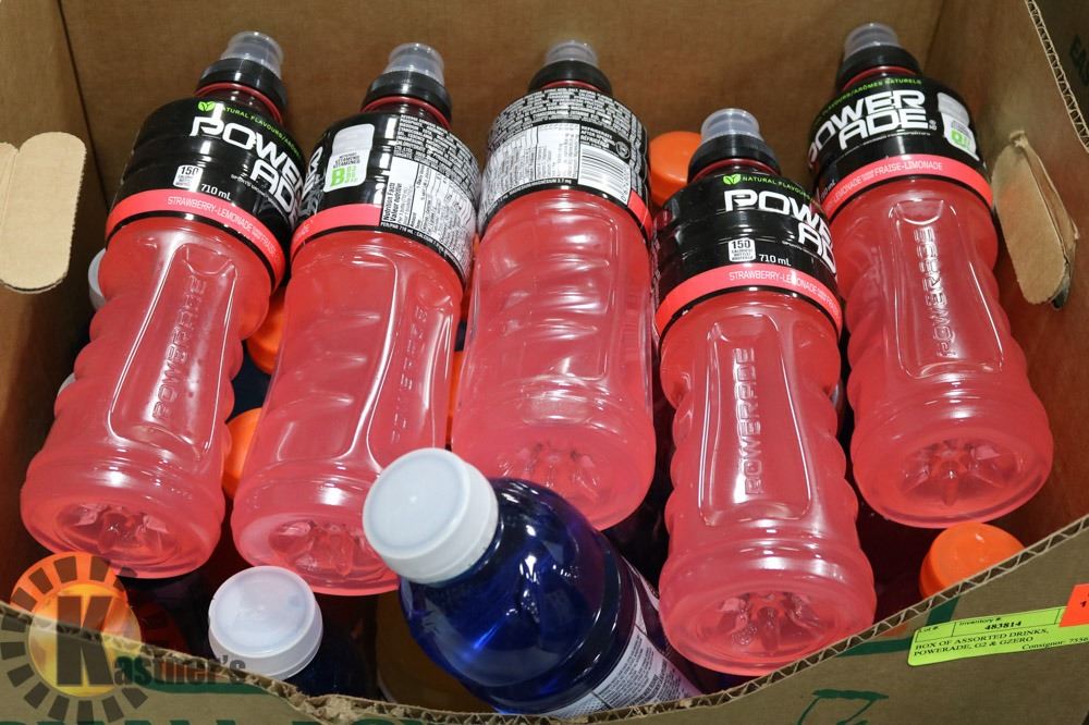 BOX OF ASSORTED DRINKS, POWERADE, G2 & GZERO