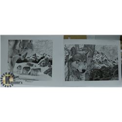 LOT OF 2 NATHAN PINSET SIGNED WOLF PRINTS