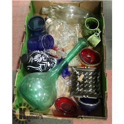 LOT OF VARIOUS GLASS DISHES,JARS AND MORE