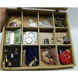 VINTAGE CDN & US COINS, RCAF BUTTONS,JEWELLRY, CUF