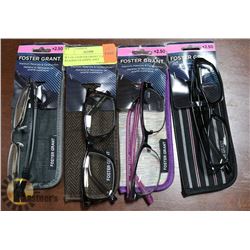 SET OF 4 FOSTER GRANT 2.50 READING GLASSES, ASST