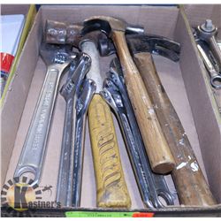 FLAT OF 5 CRESCENT WRENCHES AND 3 MISC HAMMERS