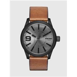 NEW DIESEL RASP BROWN LEATHER GRAY DIAL 46MM WATCH