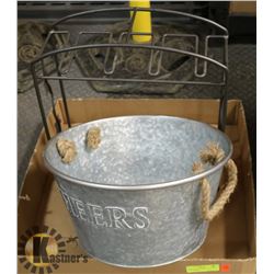 WINE GLASS AND BOTTLE STAND WITH CHEERS