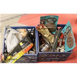 2 ESTATE CRATES WITH HANDSAWS, WOOD TOOLS AND MORE