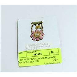 1934 REBECKAH LODGE MASONIC PIN GOLD PLATED