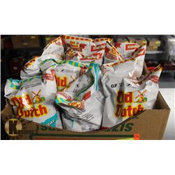 BOX OF OLD DUTCH SALT & VINEGAR & KETCHUP CHIPS
