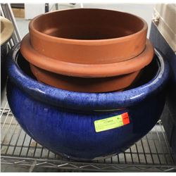 XL BLUE GLAZED CERAMIC FLOWER POT WITH