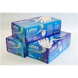BOX W/3 BOXES OF LATEX DISPOSABLE GLOVES