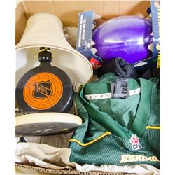 BOX WITH ESKIMO & NFL ITEMS INCLUDES NEW
