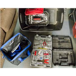 LARGE BLACK STORAGE TOTE W/VARIOUS