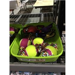 Bin of Dog Tennis Ball Tug Toys