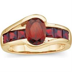 14k Gold Ring Oval GARNET w Princess Garnets #839051