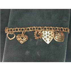 14k Gold Charm Bracelet Hearts Diamonds #839064