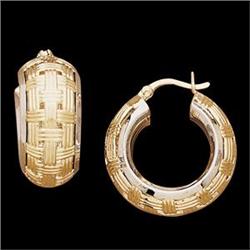 14k GOLD HOOP Earrings Latticework  #839069