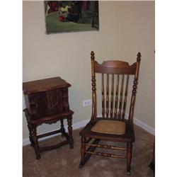 Antique Oak Pressback Cane Seat Rocking Chair #834566