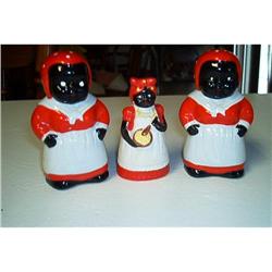 Two Black Americana Salt Shakers And Bell #880145