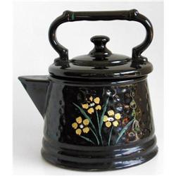 McCoy Black Teapot Cookie Jar w Painted Flowers #880262