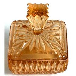 Czech Elegant Amber Art Deco Glass Dresser Jar #880280