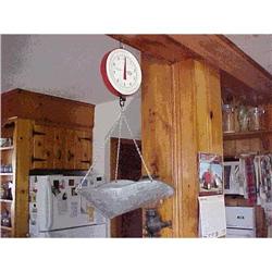 Scales, hanging clock 8" diam.,signed #881192