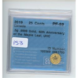 2019 25 CENT .5G .9999 GOLD COIN CCCS