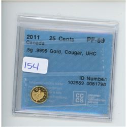 2011 25 CENT .5 G .9999 GOLD COIN CCCS