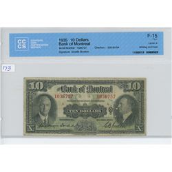 1935 - $10.00 BILL - BRANK OF MONTREAL - CCCS
