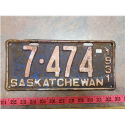 1931 LICENSE PLATE