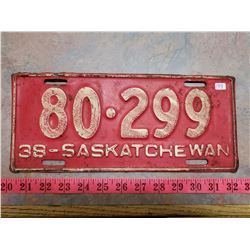 1938 LICENSE PLATE