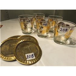 SASK DIAMOND JUBILEE GLASSES - MOUNTIES, SASK BRASS COASTERS