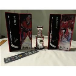 2 MCDONALDS GOALIE STICKS - EMERY, HUET - 1 STANLEY CUP