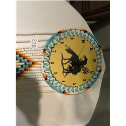 BEADED LEATHER NATIVE CLOCK