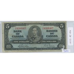 1937 CANADIAN FIVE DOLLAR BILL