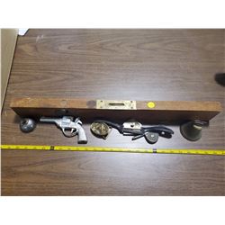 LEVEL & BAG OF MISC OLDER TOOLS ETC