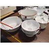 Image 1 : LARGE LOT OF ENAMELWARE. POT, KETTLE, 2 STRAINERS, BOWL & LADLE