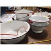 Image 2 : LARGE LOT OF ENAMELWARE. POT, KETTLE, 2 STRAINERS, BOWL & LADLE
