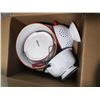 Image 4 : LARGE LOT OF ENAMELWARE. POT, KETTLE, 2 STRAINERS, BOWL & LADLE