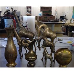 LOT OF BRASS GIRAFFES AND VASES