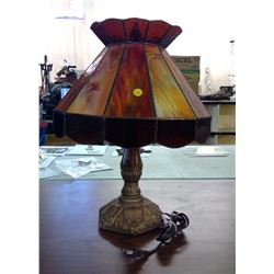 VINTAGE LAMP WITH STAINED GLASS SHADE