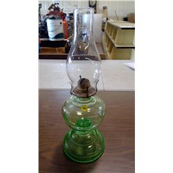 GREEN GLASS COAL OIL LAMP