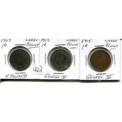 THREE LARGE CANADIAN PENNIES 1907, 1912, 1915