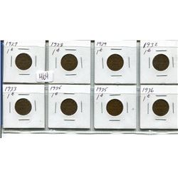 EIGHT SMALL CANADIAN PENNIES 1927,28,29,32,33,34,35,36